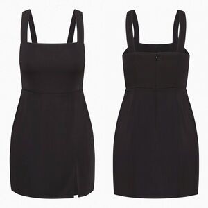 Aritzia Babaton 90s Slit Mini Dress Black Square Neck Fitted Sleeveless Wmns 2